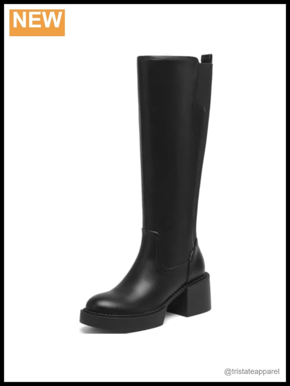 Women's Knee High Stretch Calf Boots Low Chunky Heel Side Zipper Faux Leather